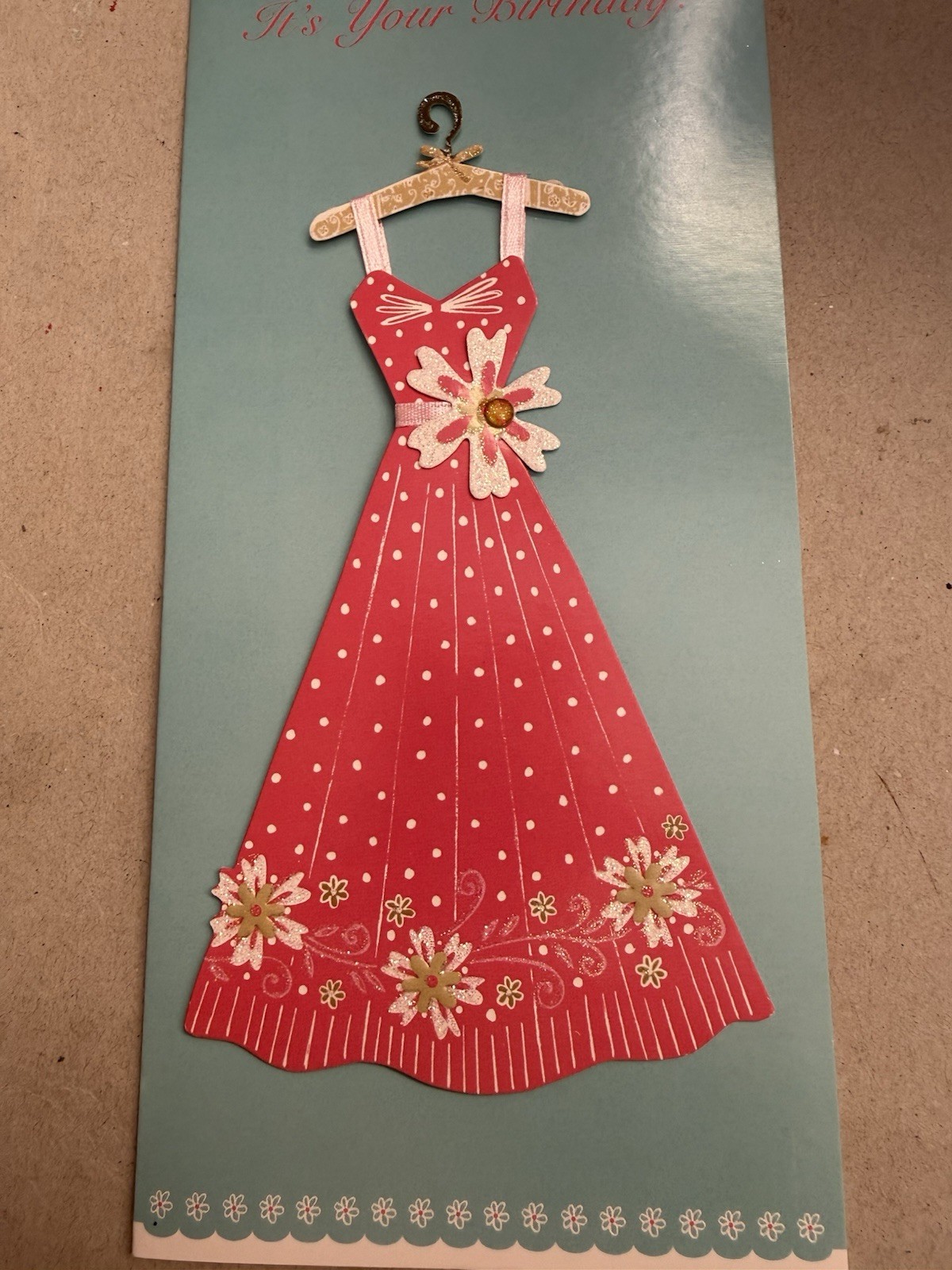 Happy Birthday- 3D Card- Pretty Pink Cocktail Dress – Approx 4″ X 8.5″