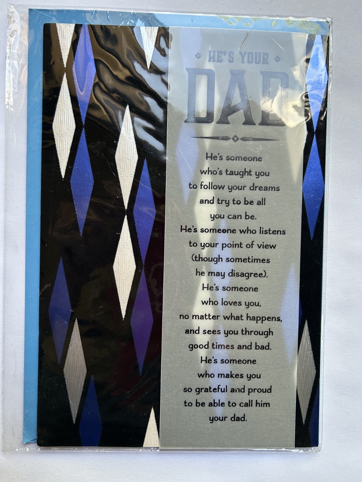Large Hallmark Mahogany Father’s Day Greeting Card ~ Velvet ~ Blue & Gray Foil