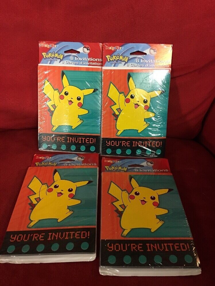 Vintage Pokemon Birthday Invitations 32 total invites DesignWare 4 packs