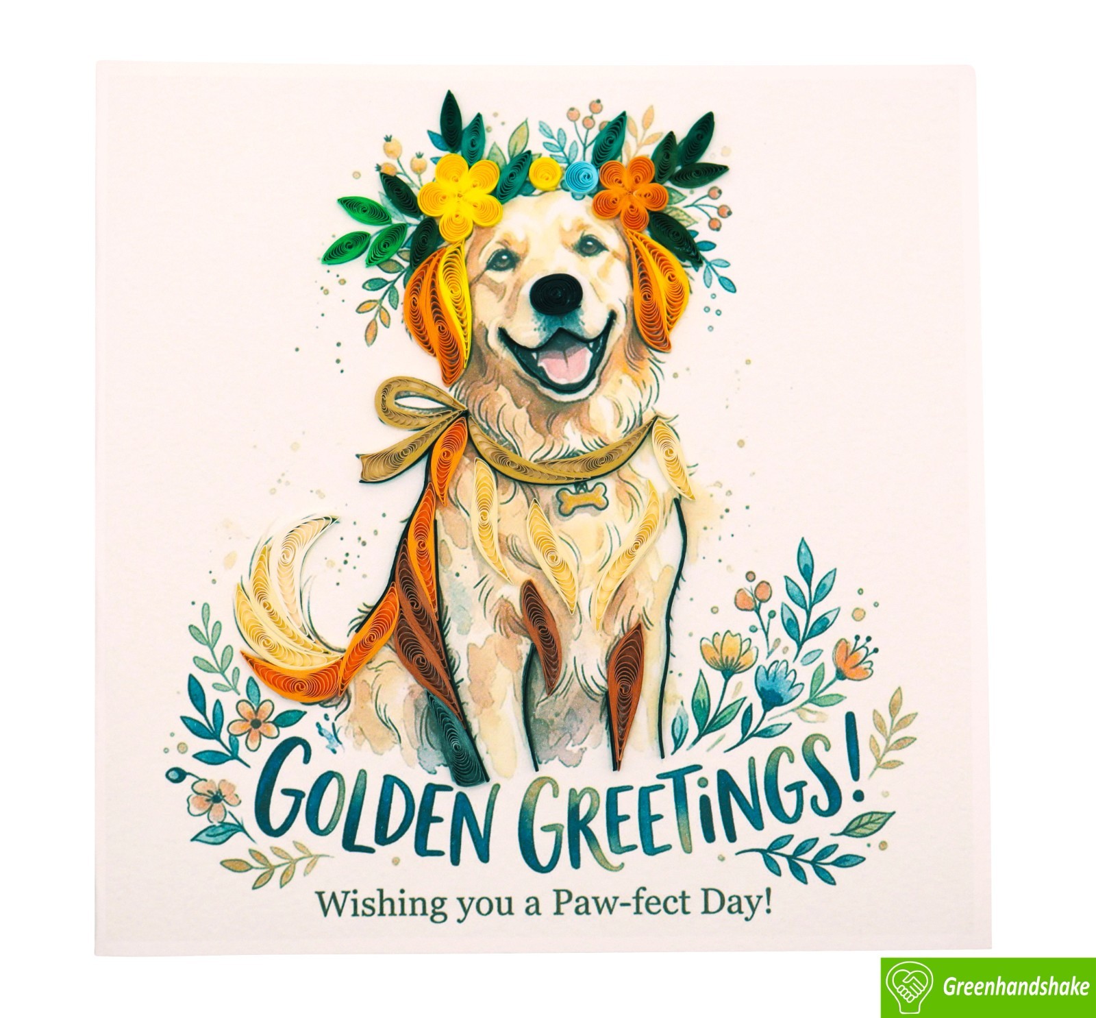 Love is a Golden Retrieve Quilling Greeting Card – Unique Dedicated Handmade Art