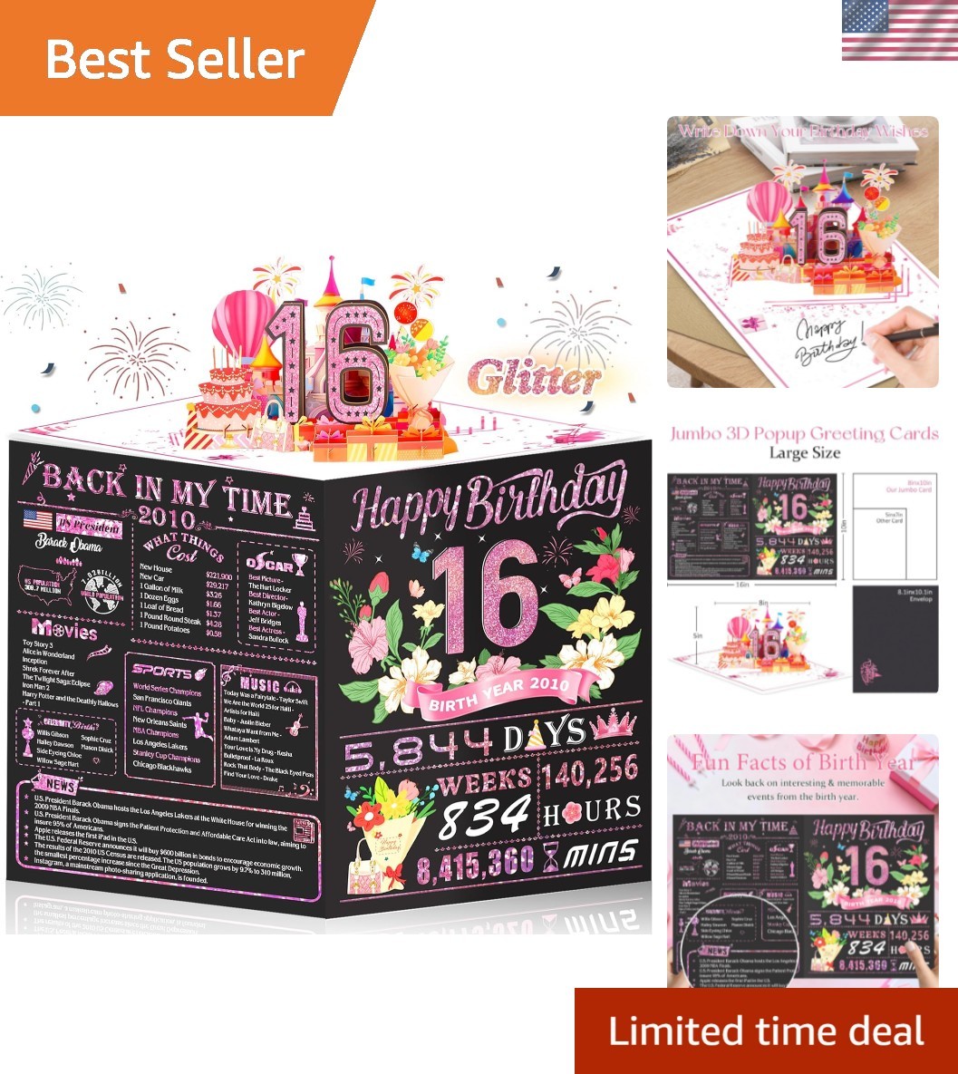 Sweet 16th Birthday Card for Girls Daughter,3D Pop Up Sweet 16th Birthday Car…