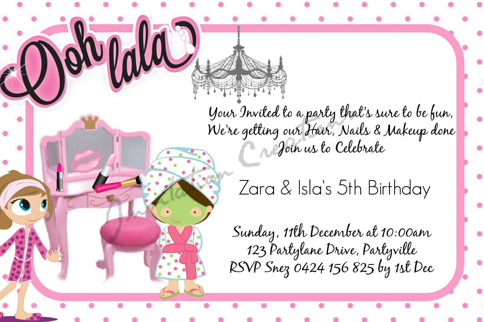 DIY Print Custom GIRL PAMPER PARTY MAKEUP SPA Birthday Party Invitations