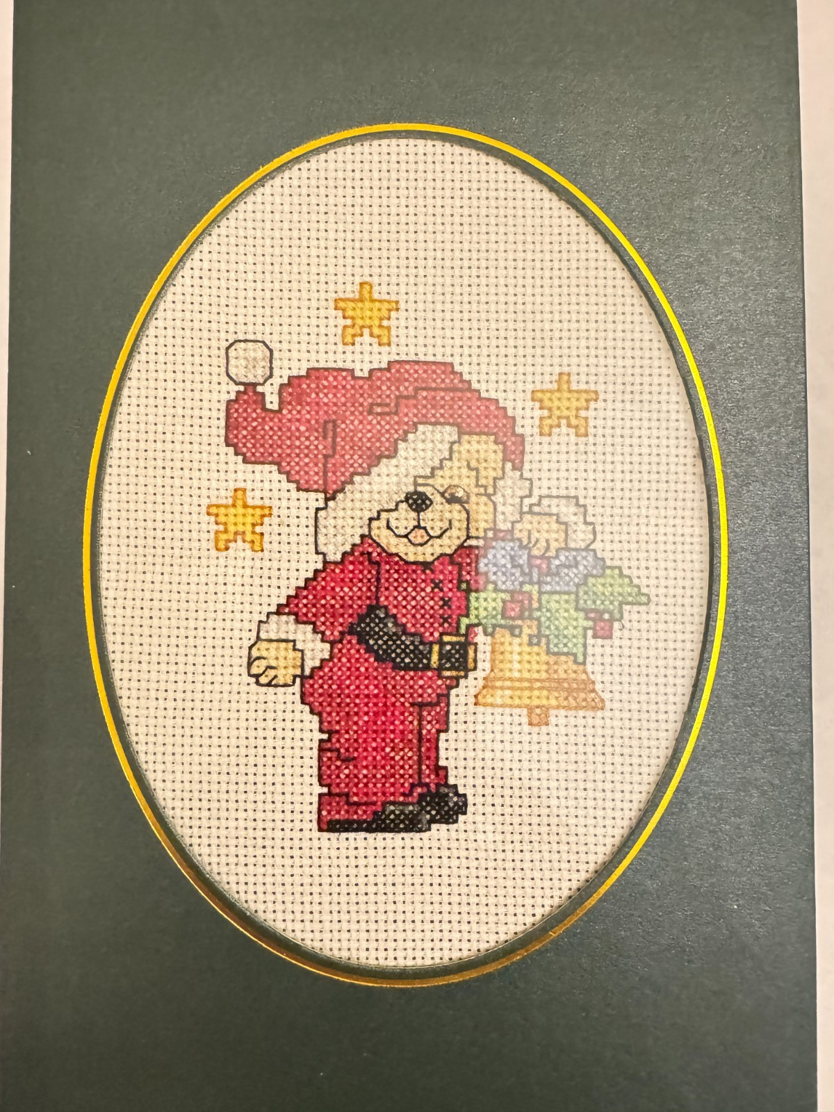 completed finished cross stitch “Christmas Bear” card by 7