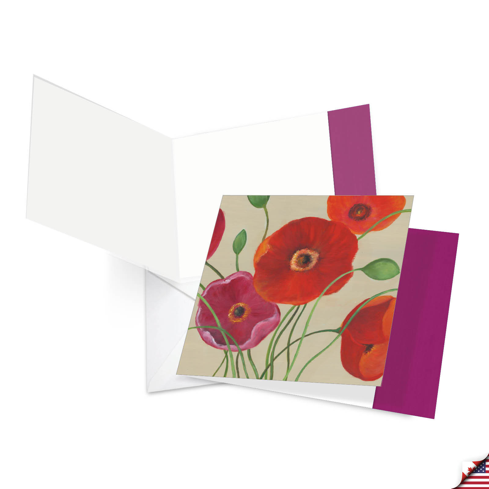 12 Assorted Blank Note Cards (4 Designs, 3 Ea) – Painted Poppies MQ4548OCB-B3x4