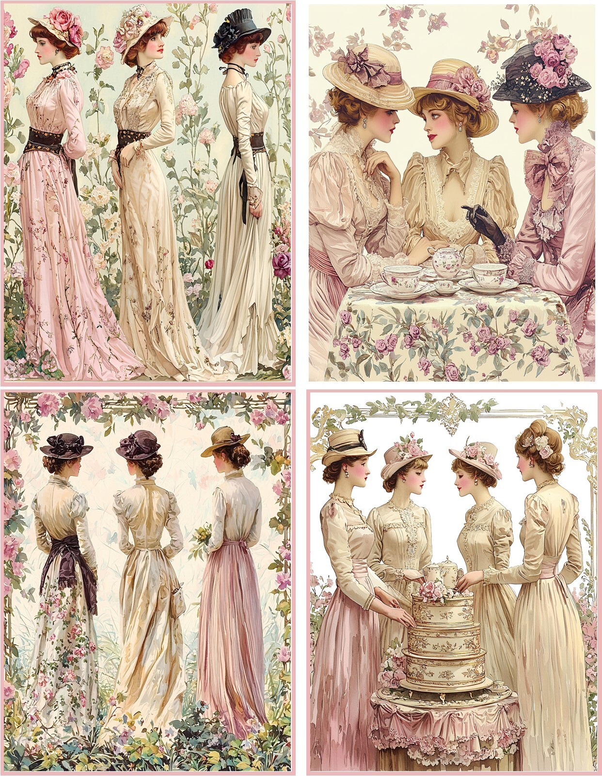 8 LADIES WOMEN EDWARDIAN FASHION VINTAGE SHABBY CHIC FOLD OUT NOTE CARD ENVELOPE