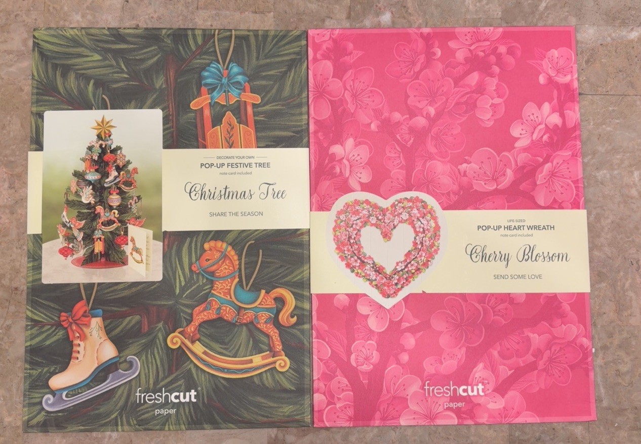 freshcut paper Pop-Up Floral and Christmas Holiday Greeting Card Set of 2