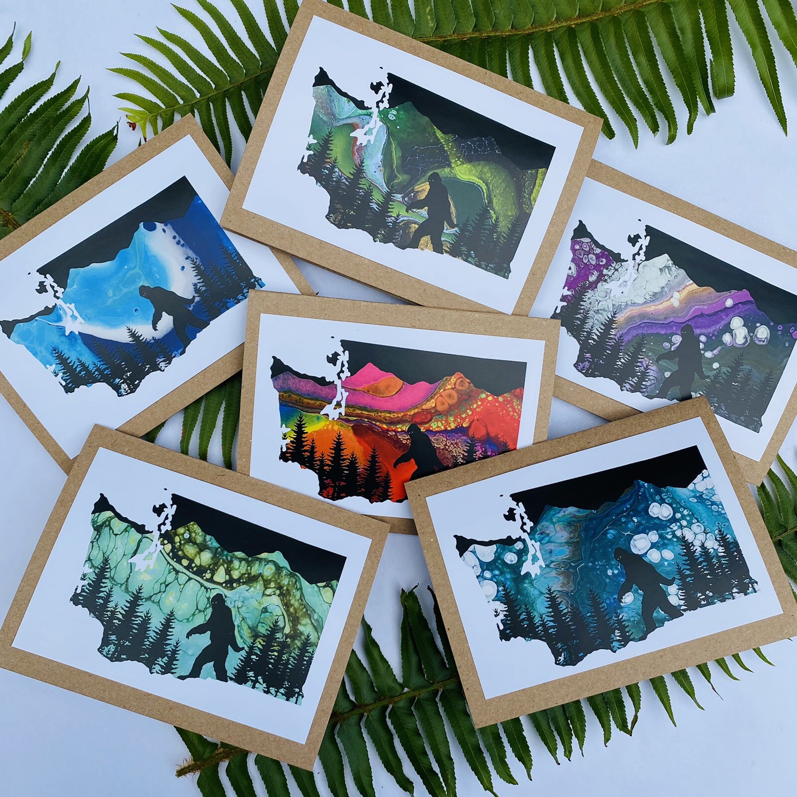 Set Of 6 Washington Bigfoot Greeting Cards Sasquatch Yeti Art Print