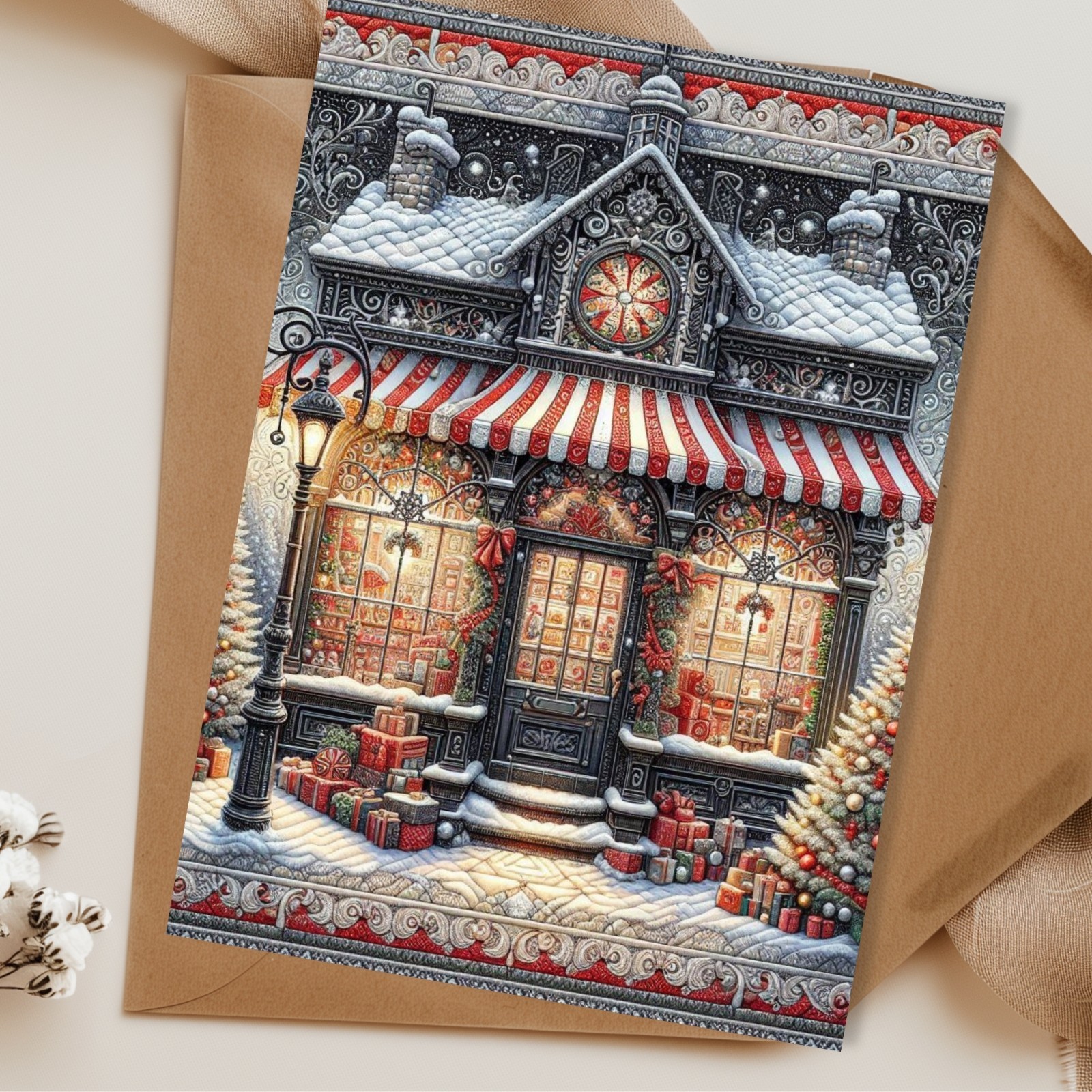 20 Christmas Village Greeting Cards w/ Envelopes Blank Holiday Cards 5×7