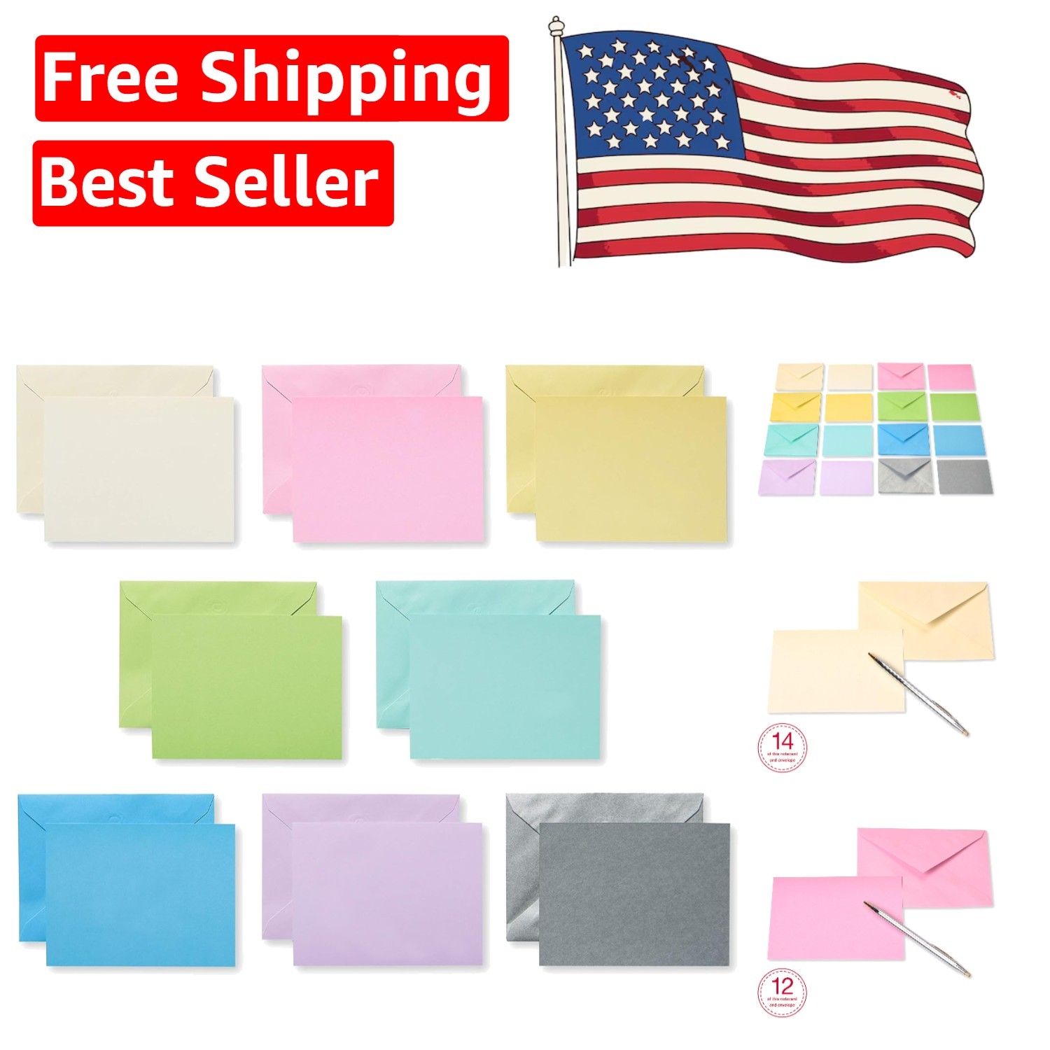 Charming 100-Count Pastel Note Cards with Envelopes for Birthdays & Appreciation