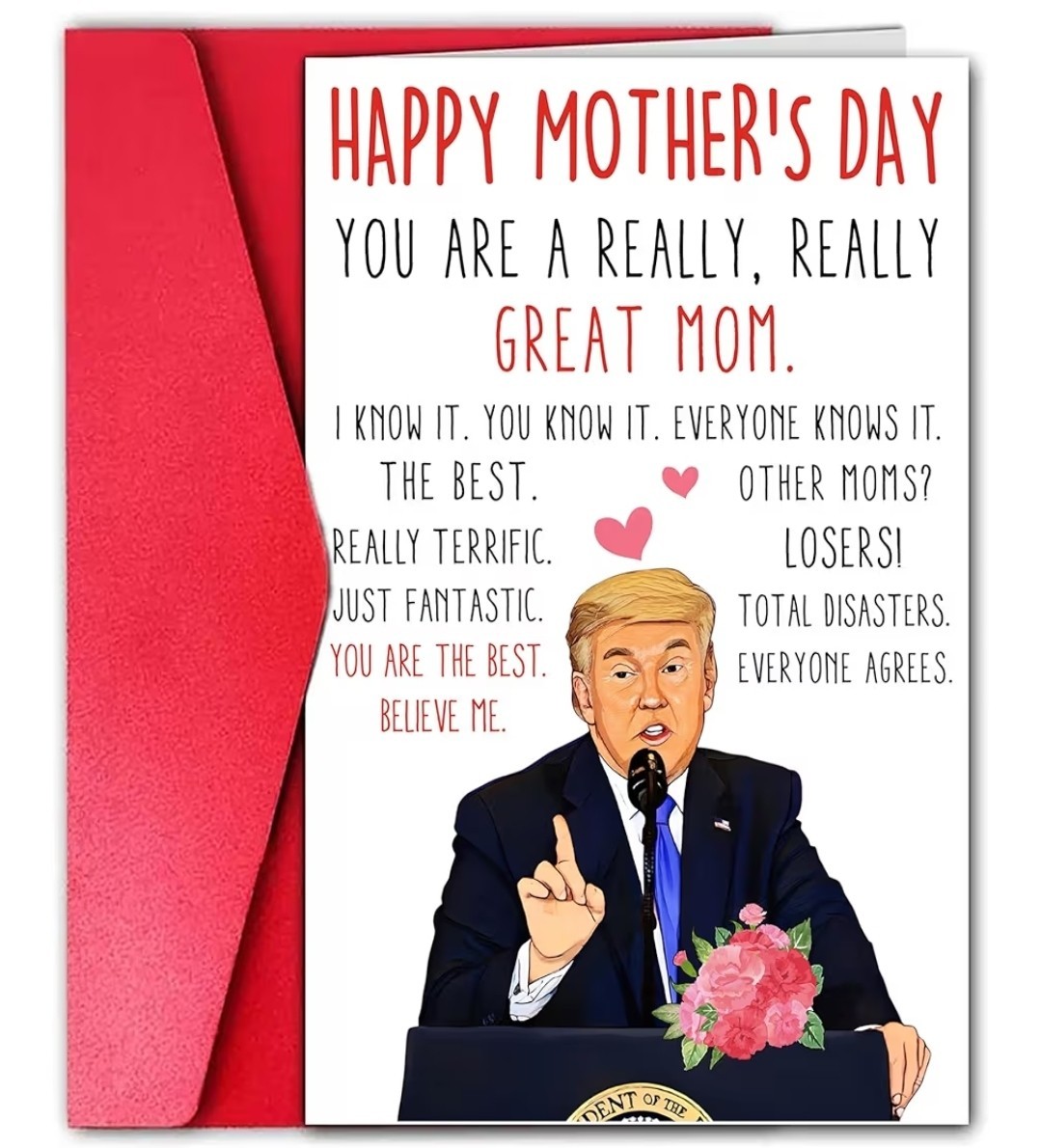 Donald Trump Mother’s Day Card, Funny DJT POTUS Happy Mothers Day & Envelope Set