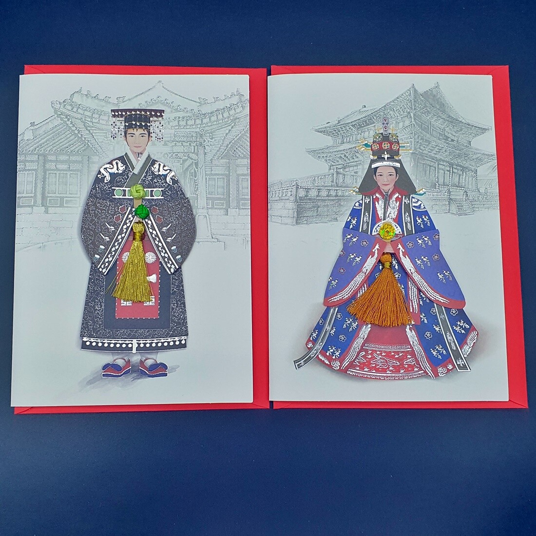 Hand-made three-dimensional card and envelope Korean traditional costume picture