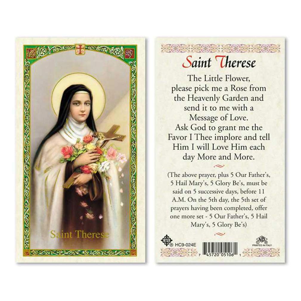 Saint St. Therese Little Flower Laminated Prayer Cards 4.5″ x 2.75″ – Religious