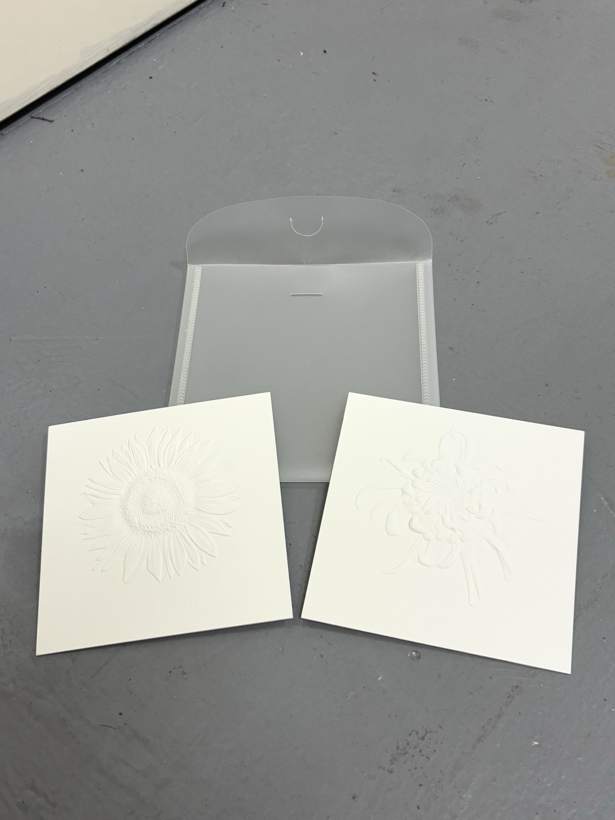 EPILOGUE Embossed Flower Art Cards Set of 2 w/ Sleeve Minimalist Design