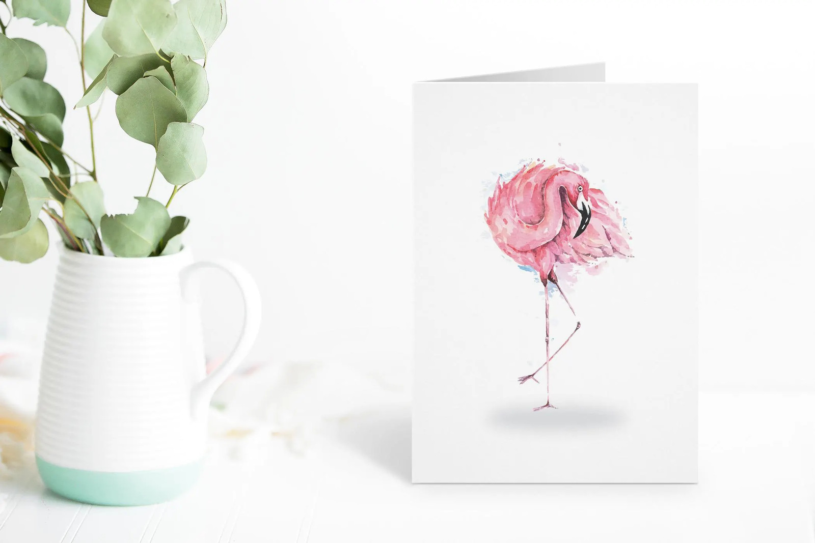Pretty Flamingo Watercolor Note Cards – 10 Cardss – 4.25 x 5.5 inches – B14582