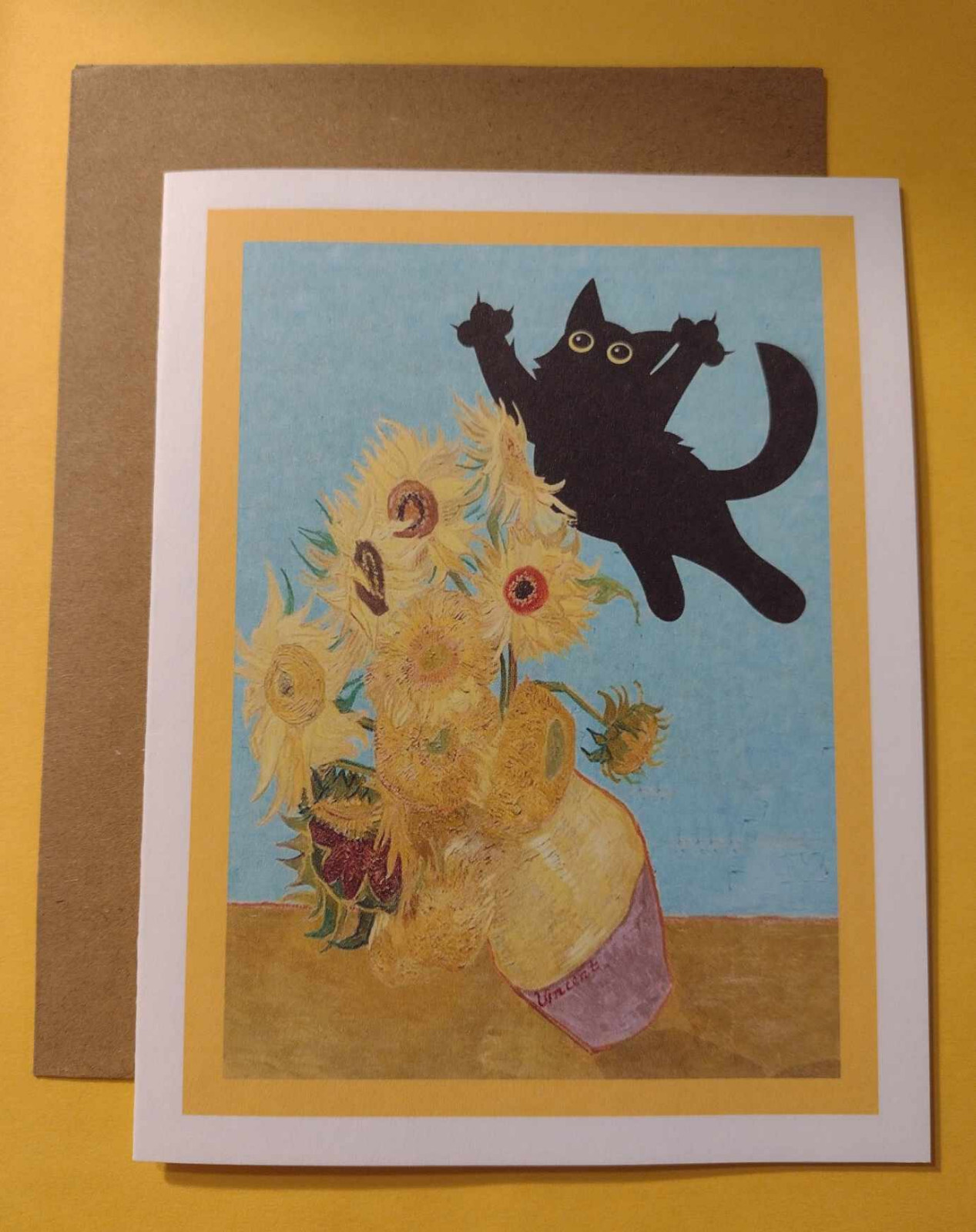 Cat With Sunflowers Greeting Card, 4.25″ x 5.5″, A2 Size, Blank Inside