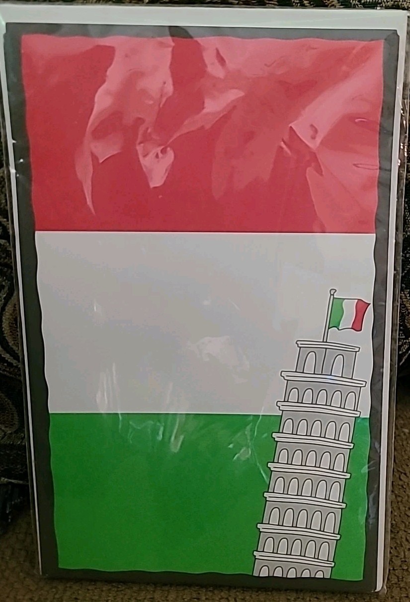 San Lori Greeting Card – Italy Theme – Leaning Tower of Pisa & Italian Tricolore