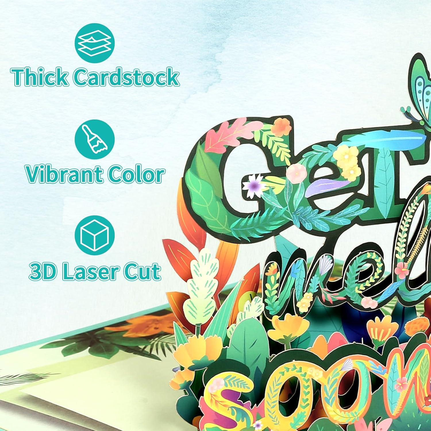 Get Well Cards with Envelope, 3D Pop up | for Women Men Kids, after Surgery, Sym