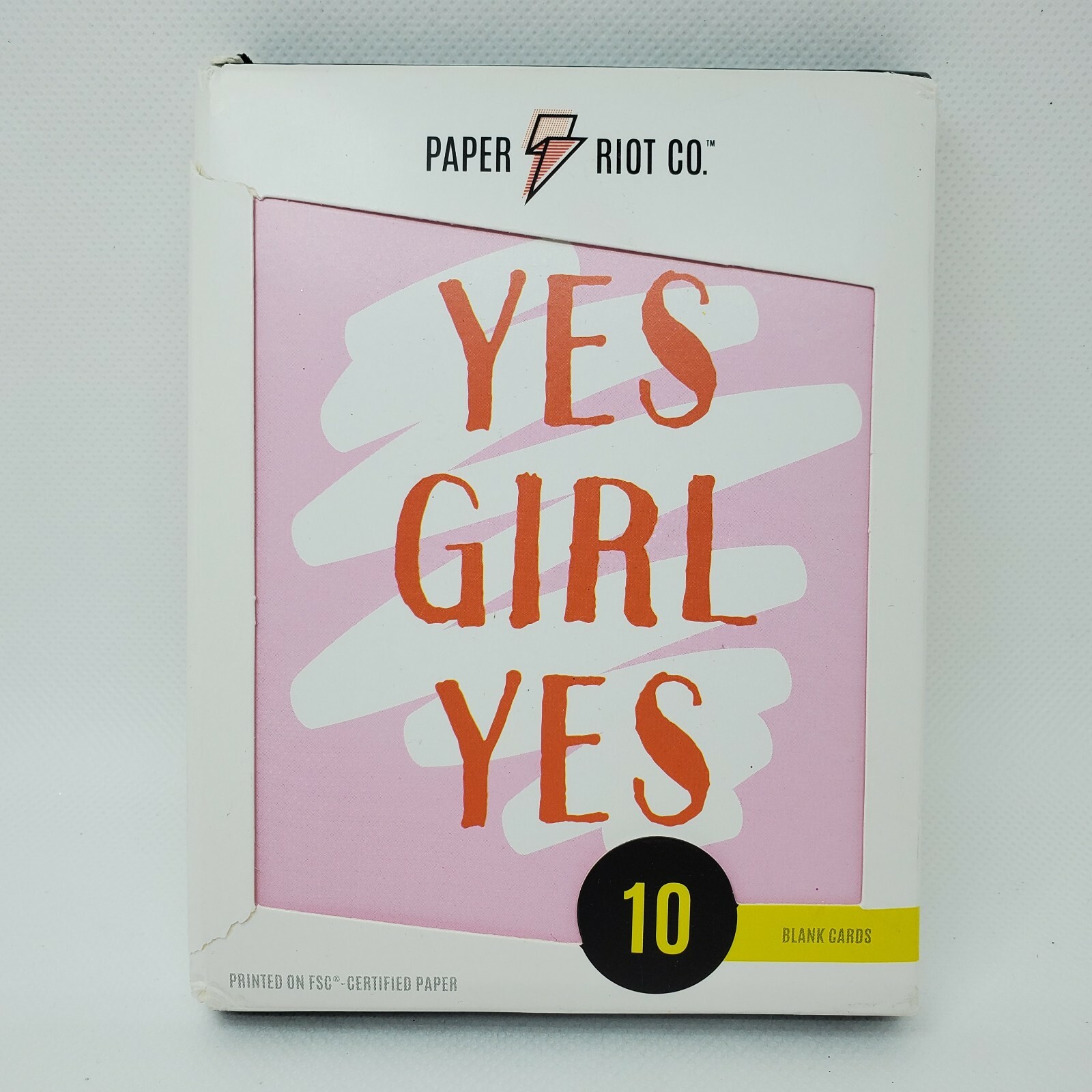 Paper Riot 10 Blank Cards with Envelopes “YES GIRL YES” White Pink Coral New