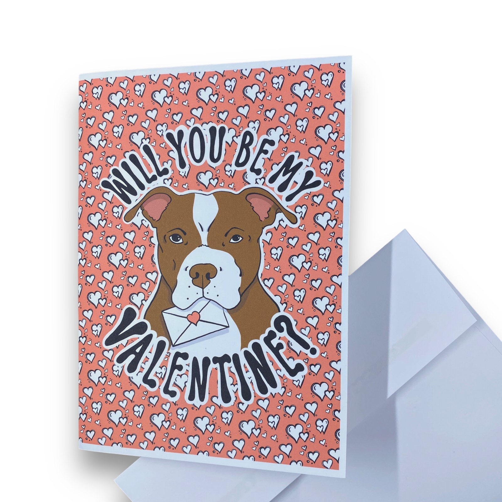Pit Bull Terrier Dog Valentines Day Card Handmade Holiday Card – Brown & White