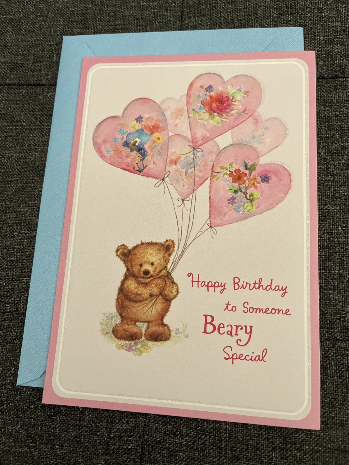 Hallmark Greeting Card Teddy Bear Balloons Flowers Mary Hamilton Happy Birthday
