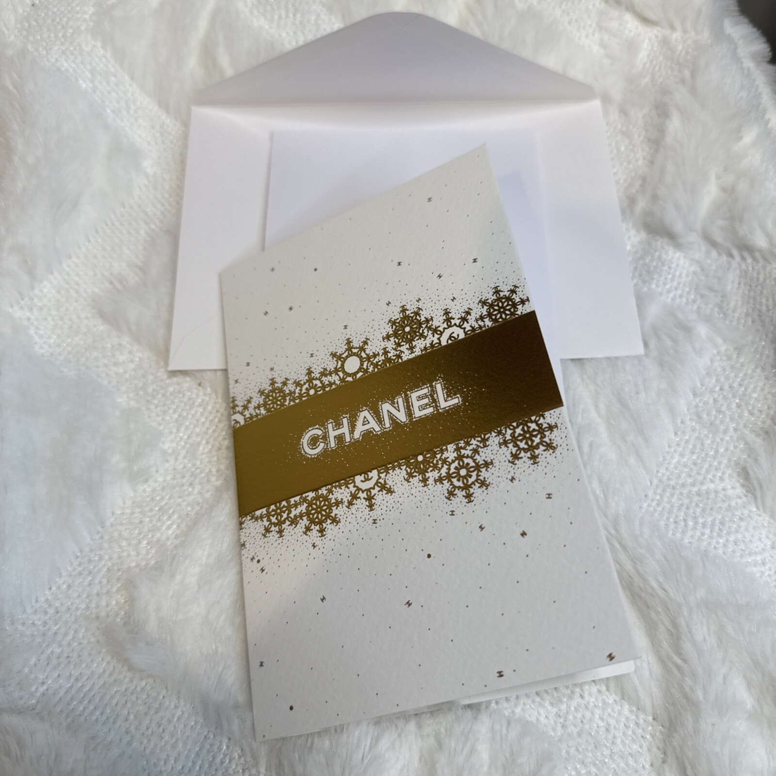 CHANEL 2024 Holiday Blank Greeting Card Notecard Stationery Gold with Envelope