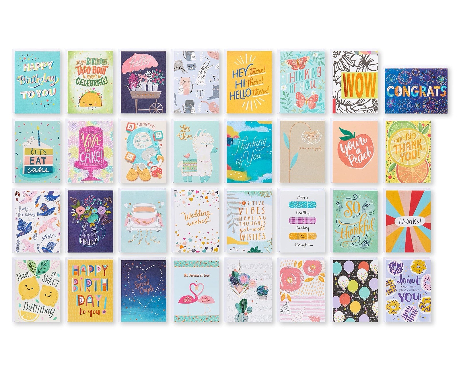 Lot of 30 RANDOM Greeting Cards + 30 Envelopes, Varied Holidays Brands Occasions
