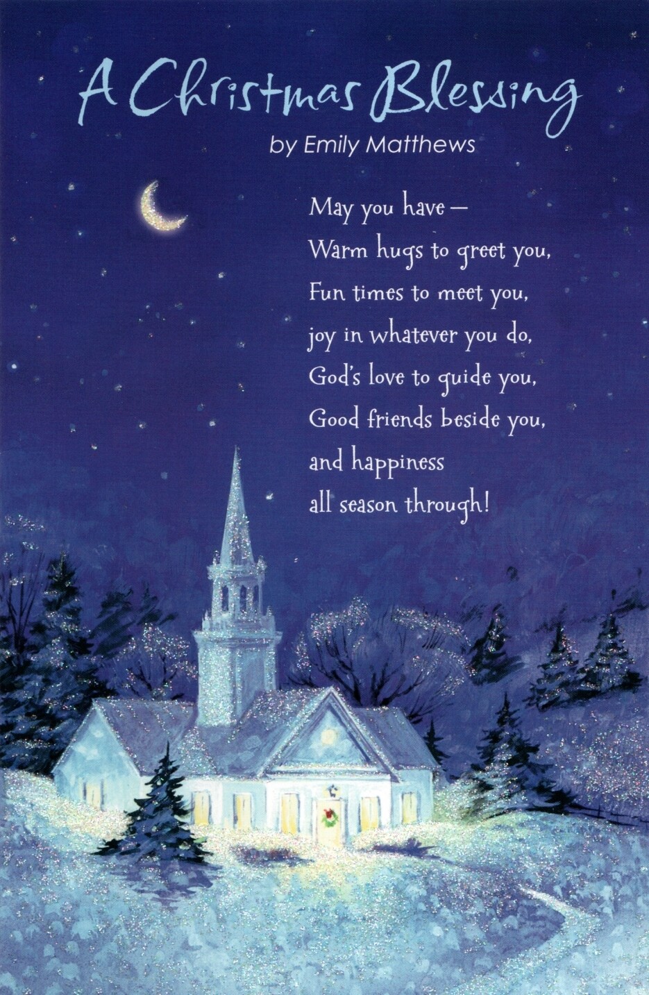 Merry Christmas Blessing Snowy Church Steeple Emily Matthews Greeting Card