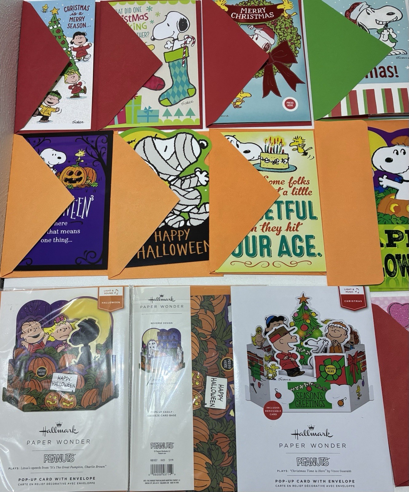 Hallmark Peanuts Snoopy Lot of 33 Cards Some W Light Sound Pop Up Musical Unused