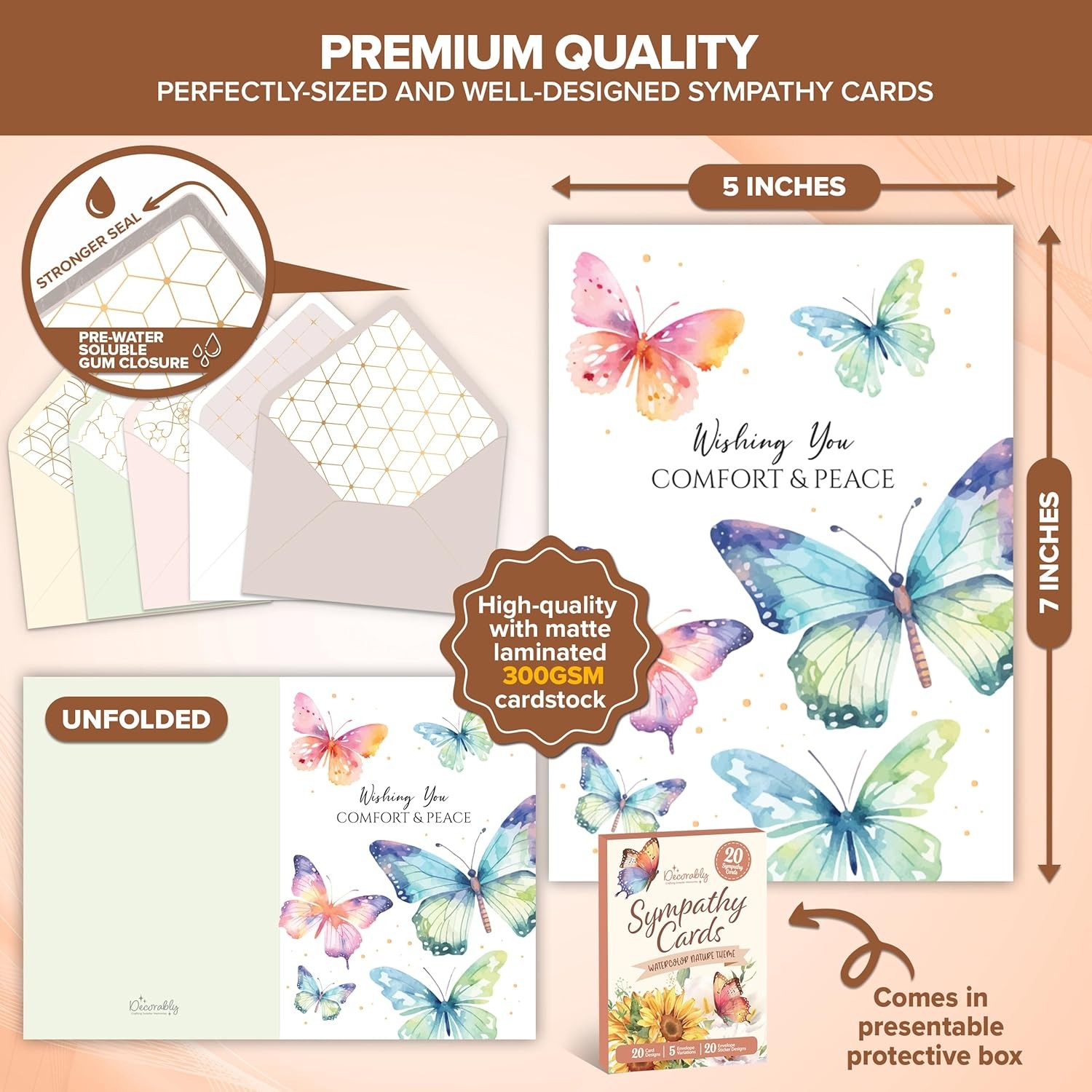 Decorably 20 Pack Foiled and Glittery 5x7in Textured Boxed Multicolor