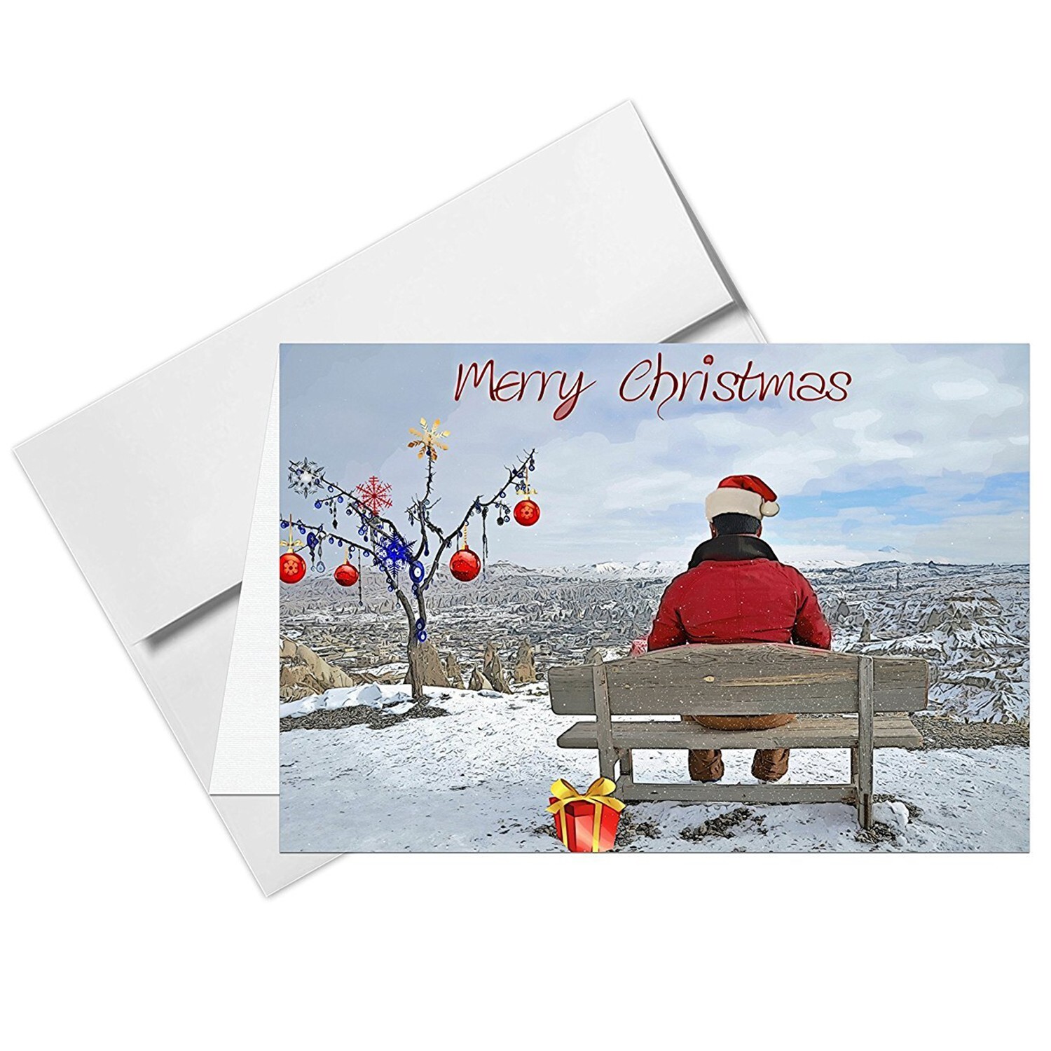 Merry Christmas Greeting Cards & Envelopes, 4 3/8 x 5 3/4 (A2 Size), Set of 20