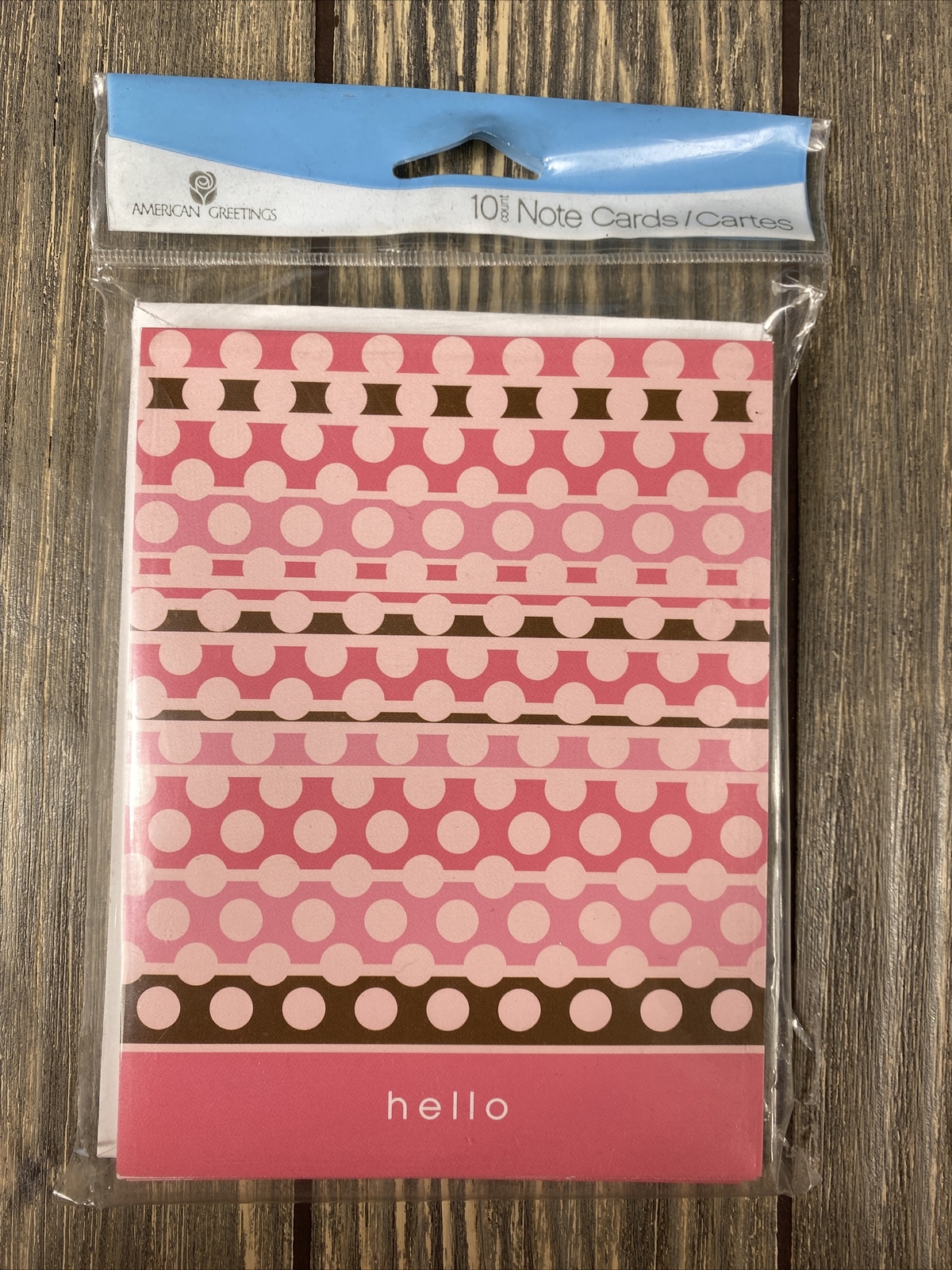 American Greetings 10 Pink Brown Hello Polka Dot Cards With Envelopes