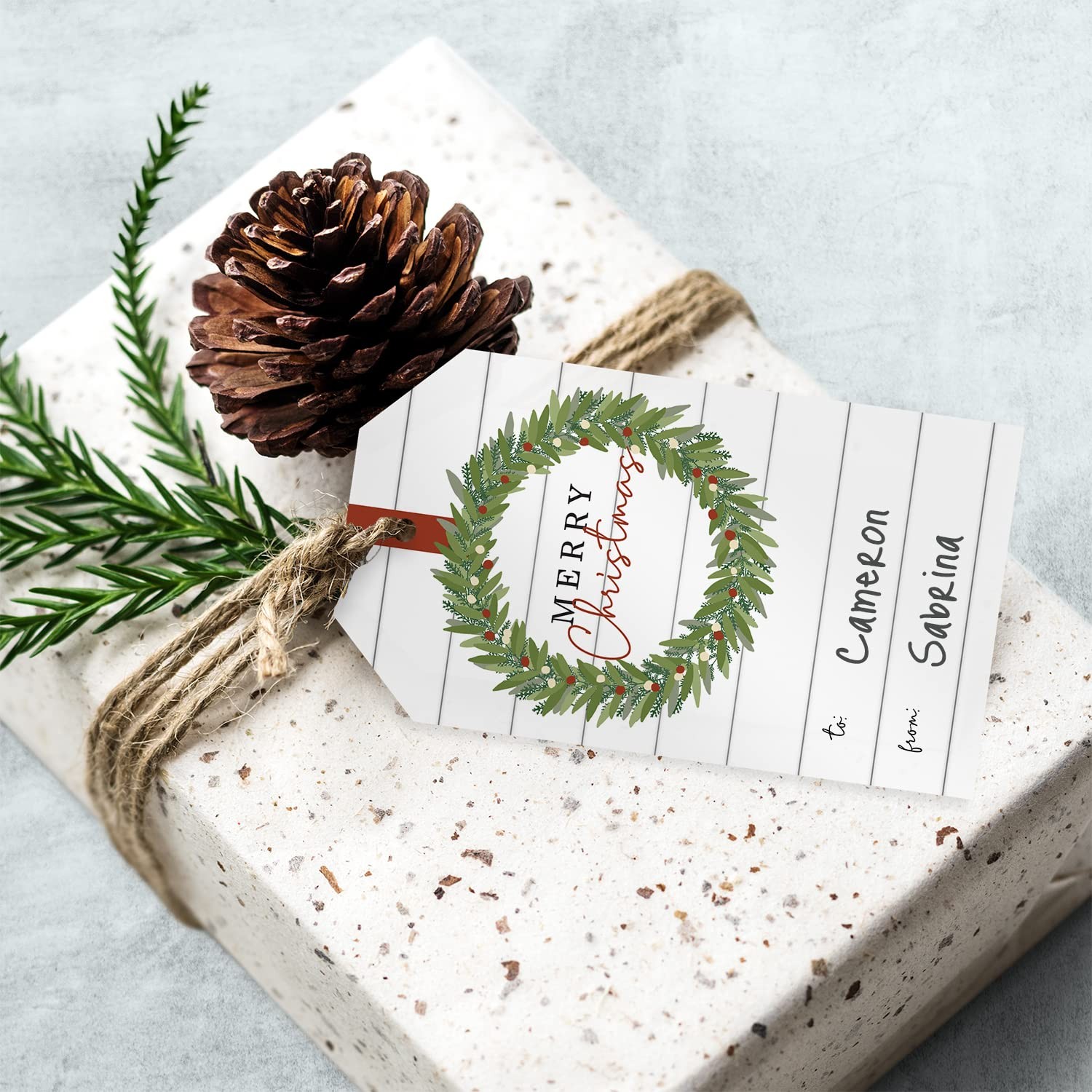 Modern Farmhouse Merry Christmas to from Tags / 2″ x 3.5″ Rustic Wreath Holid…