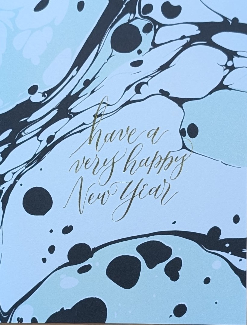 Antiquaria Marble New Year Blank Card, 4.25″ x 5.5″, Box Set of 6