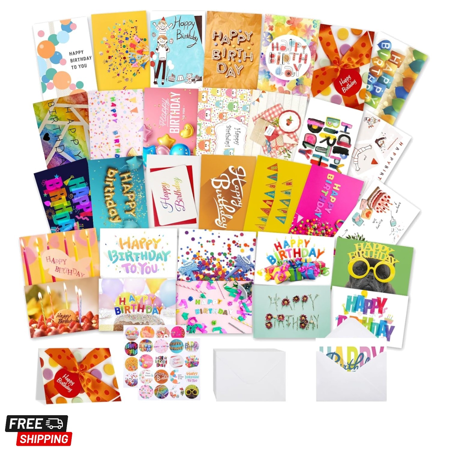 32-Piece Happy Birthday Card Variety Pack with Envelopes – Crafted with Care