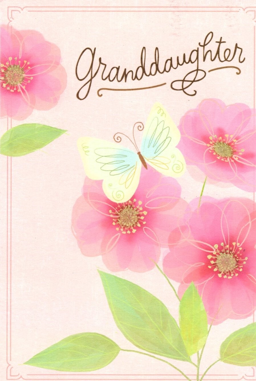 Pink Happy Birthday Granddaughter Butterfly Poppy Floral Hallmark Greeting Card