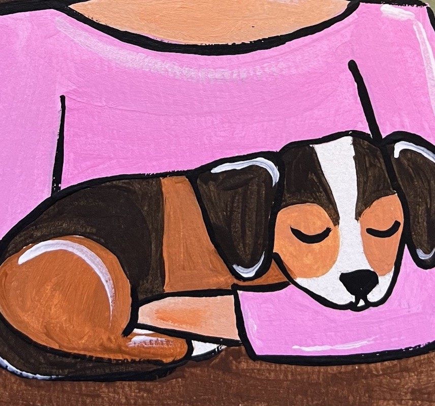 Beagle & Lady Hand-Painted Original Framable Blank Greeting Card 5×7” W/Envelope