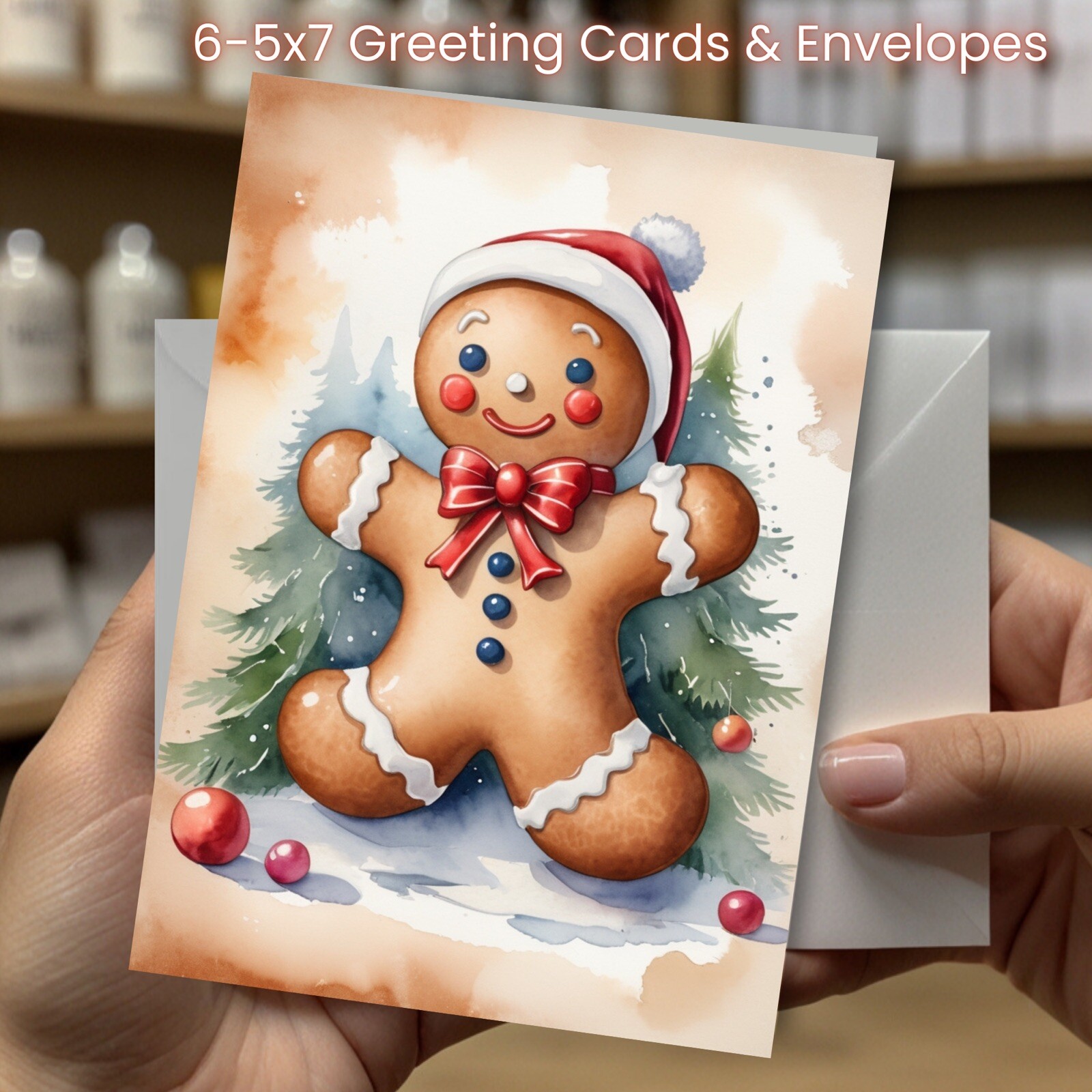 Christmas Greeting Cards w/ Envelope – Set of 6 -5×7 Cards & Envelopes #040
