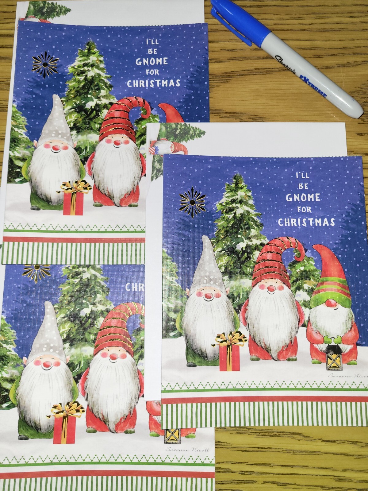 Lot Of 3 LANG Cute Christmas Cards “Gnome Christmas” Suzaane Nicoll 2021 Rustic