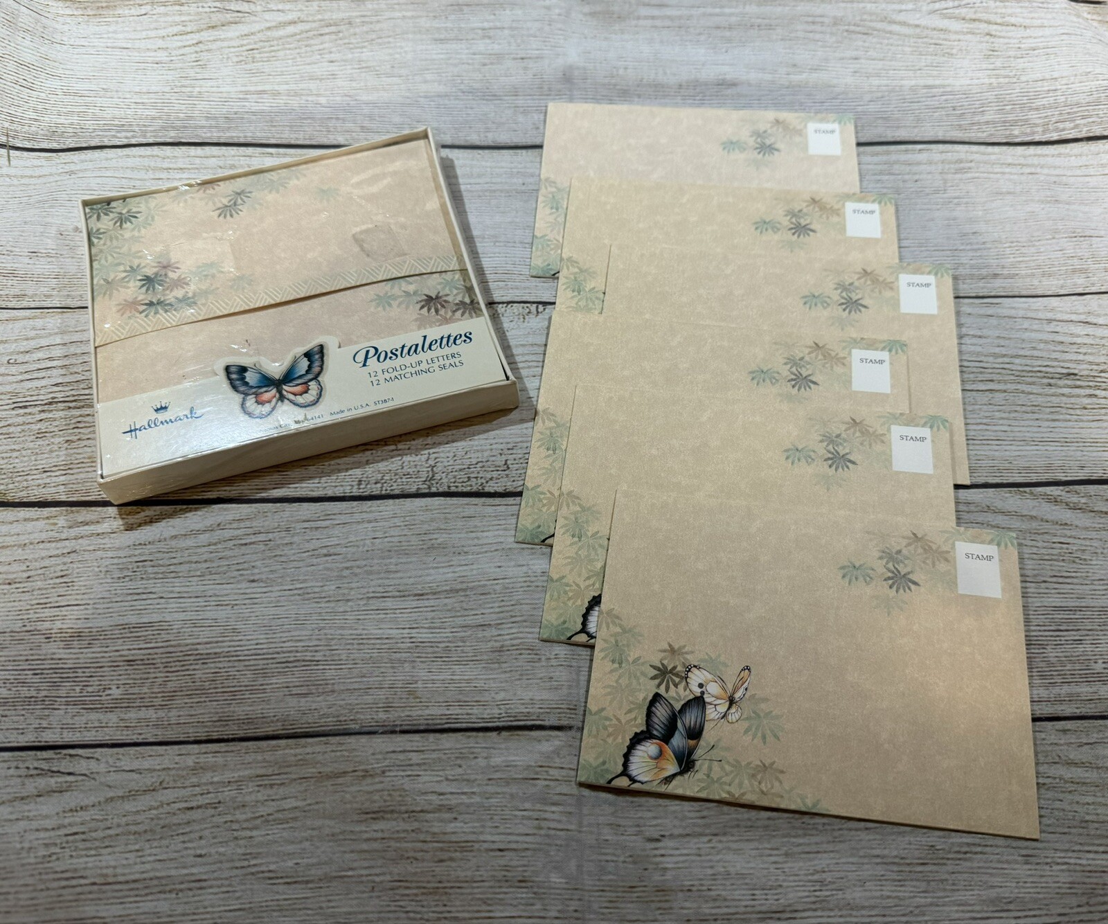 Vintage Hallmark Postalettes 18 Fold-Up Letters & Matching Seals Butterflies B8