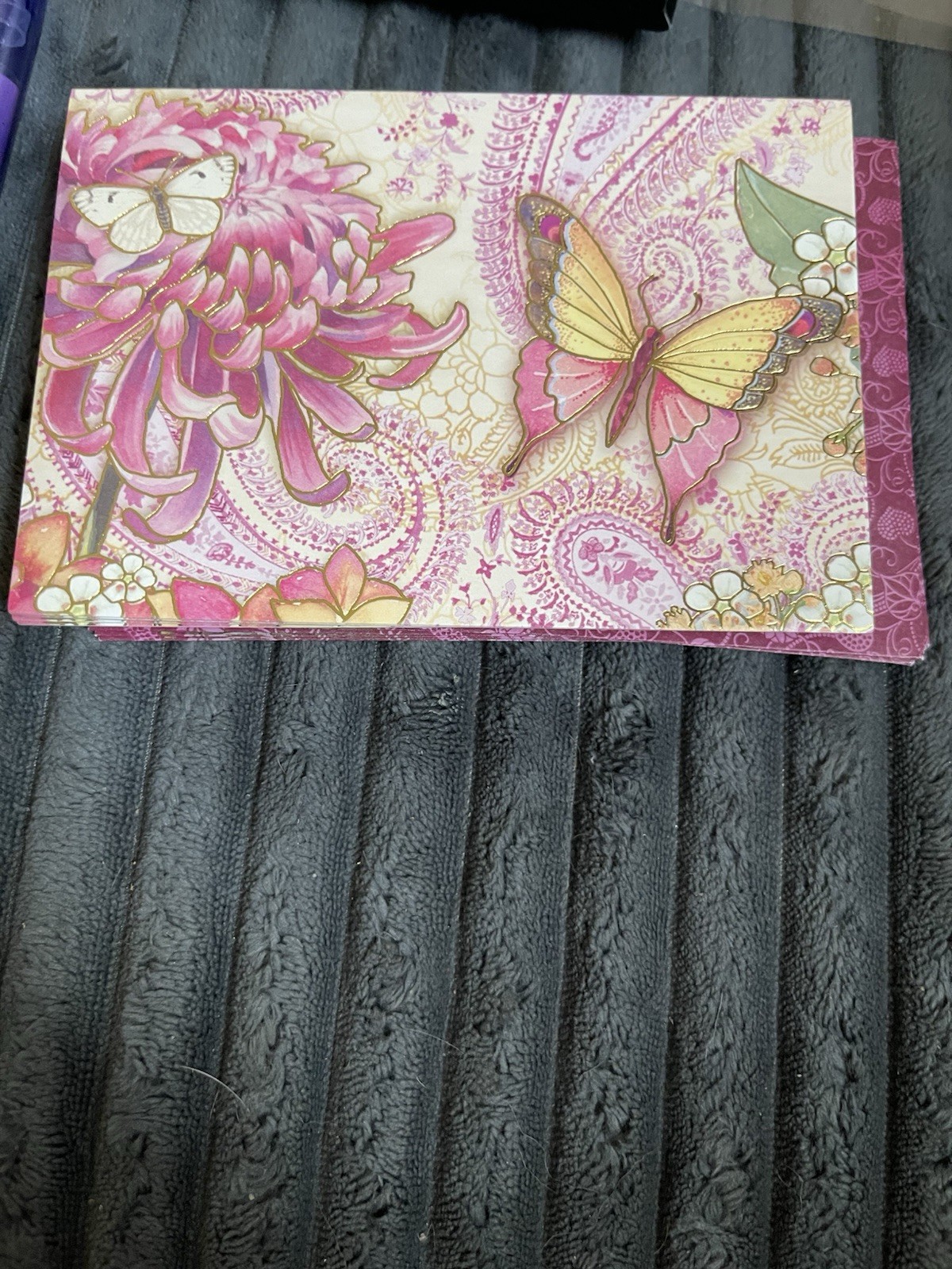 Punch Studio NO BOX 7 Cards/Envelopes Vtg Styl Pink/Yellow Butterfly Pink Floral