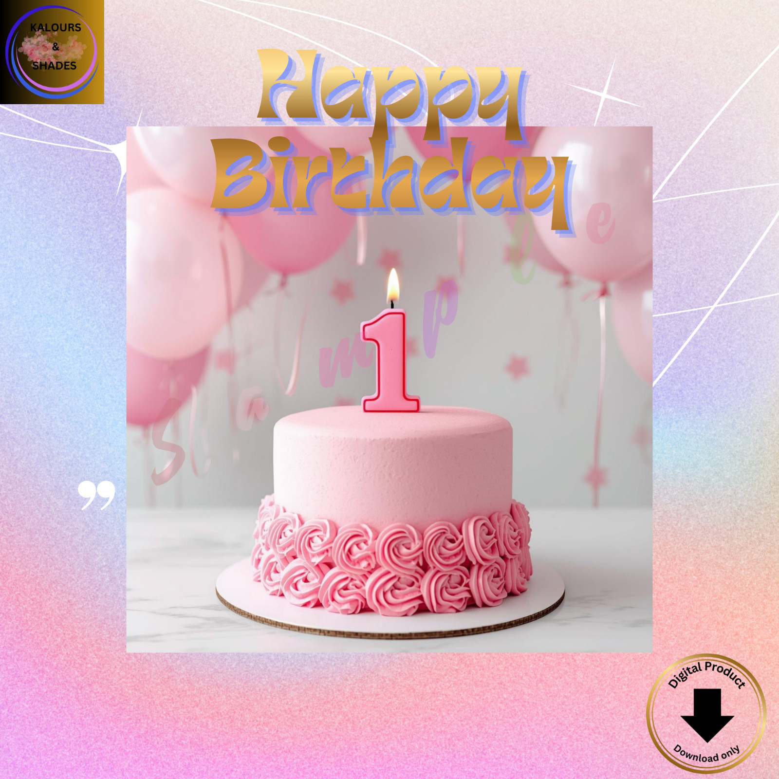 Baby Girl New First Birthday Digital Birthday Card Printable shareable