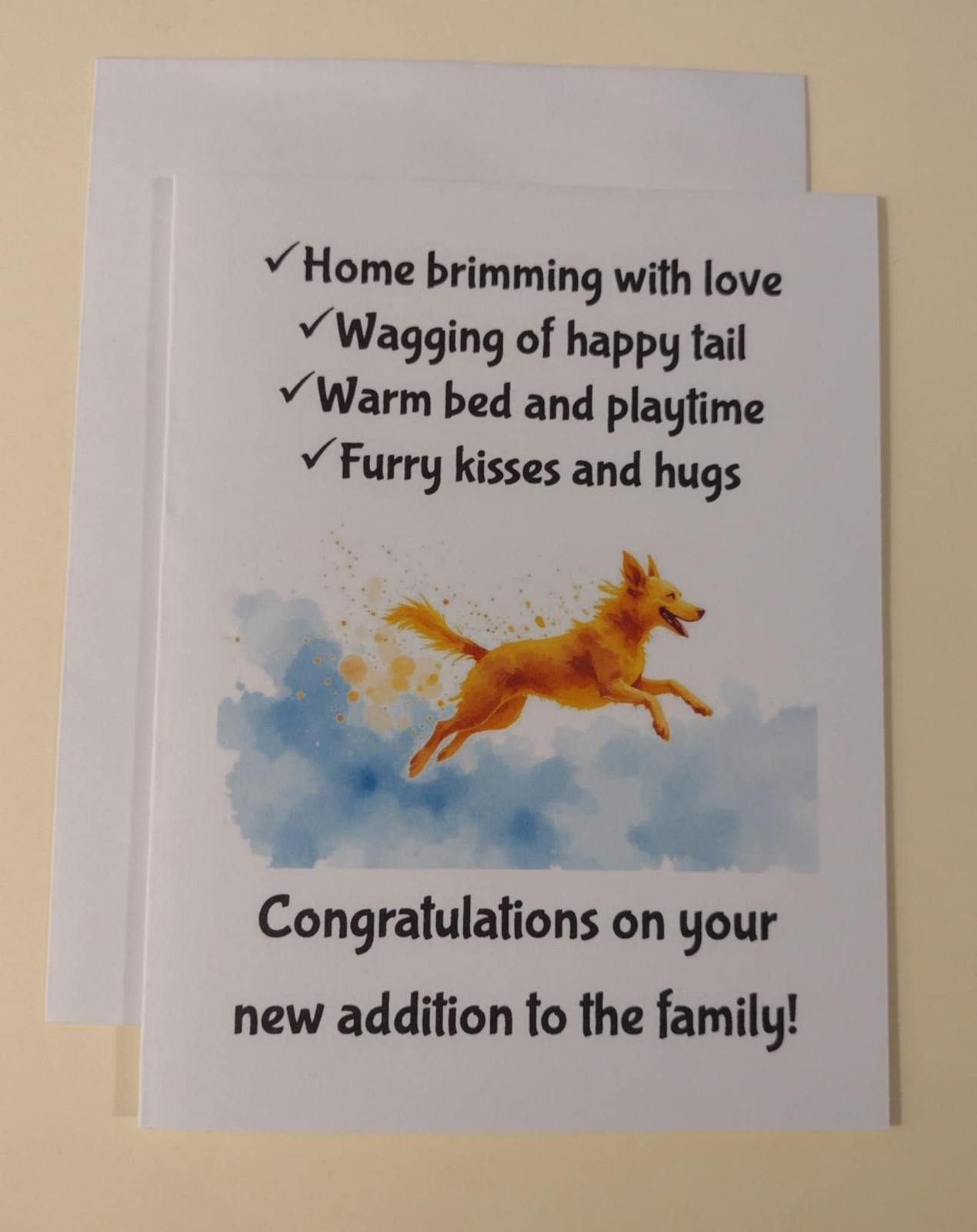 Congratulations Dog Adoption Greeting Card, 4.25″ x 5.5″, A2 Size, Blank Inside