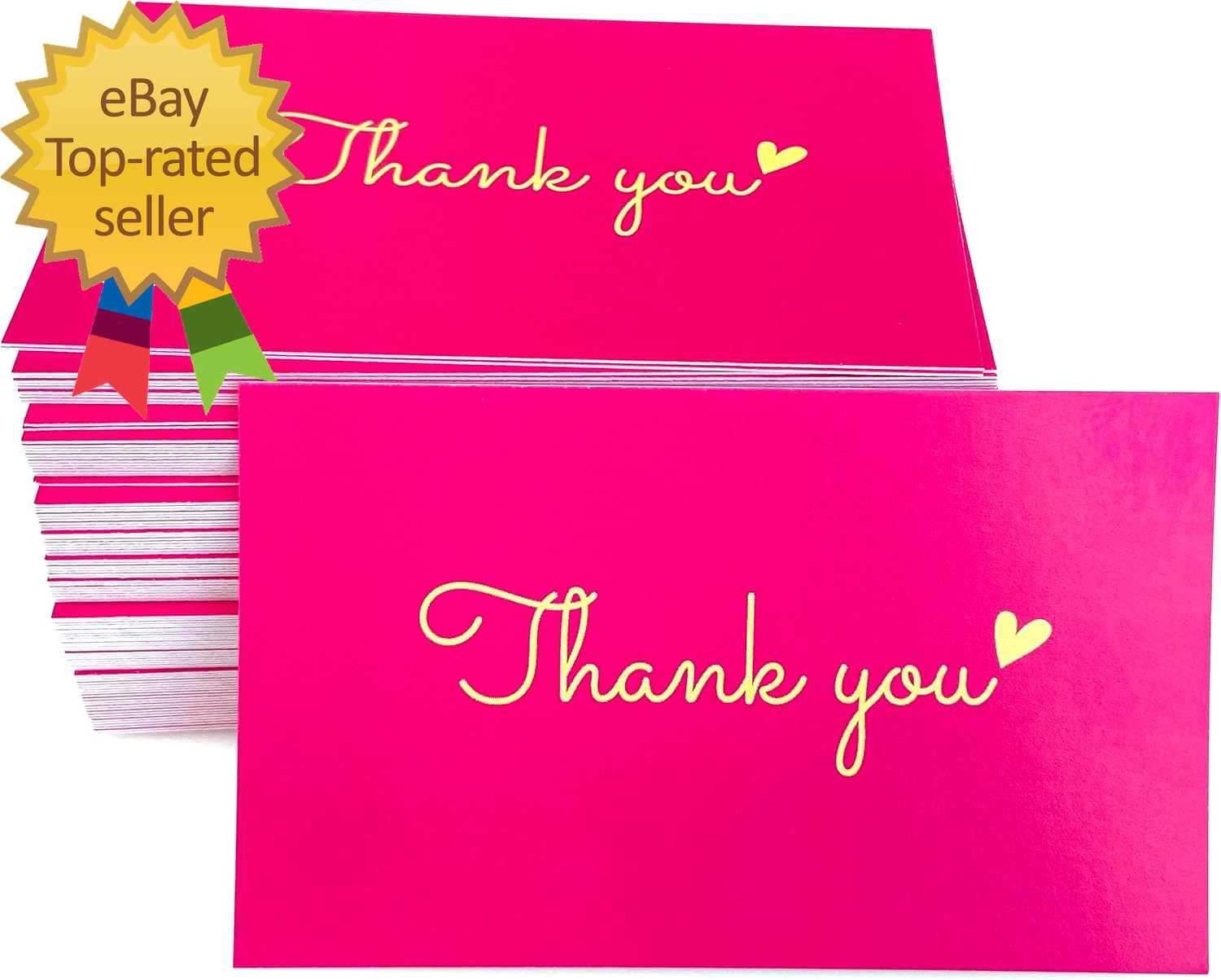 100 Little Thank You Cards Gold Heart for All Occasions 3.5 X 2 Inch Hotpink