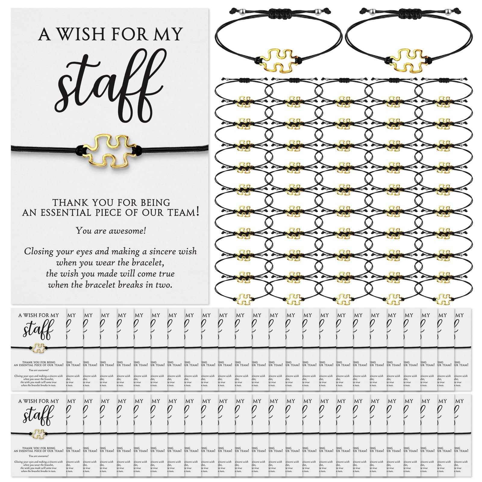 Huquary 100 Sets Staff Appreciation Gifts Bulk Puzzle Piece Bracelets with Thank