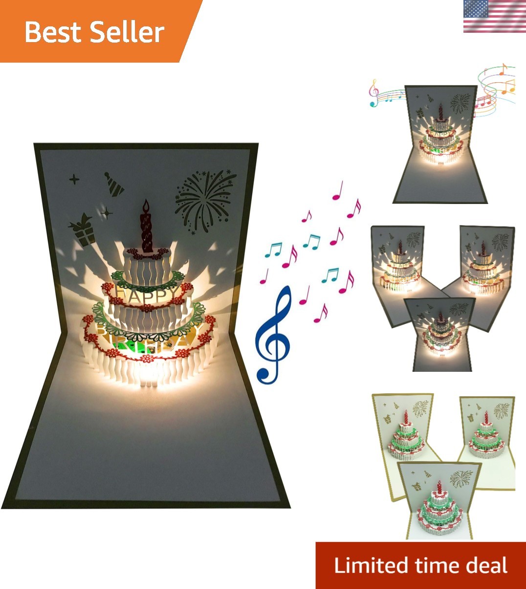 Warming LED Light Pop-Up Birthday Card – Unisex Design for Kids & Adults