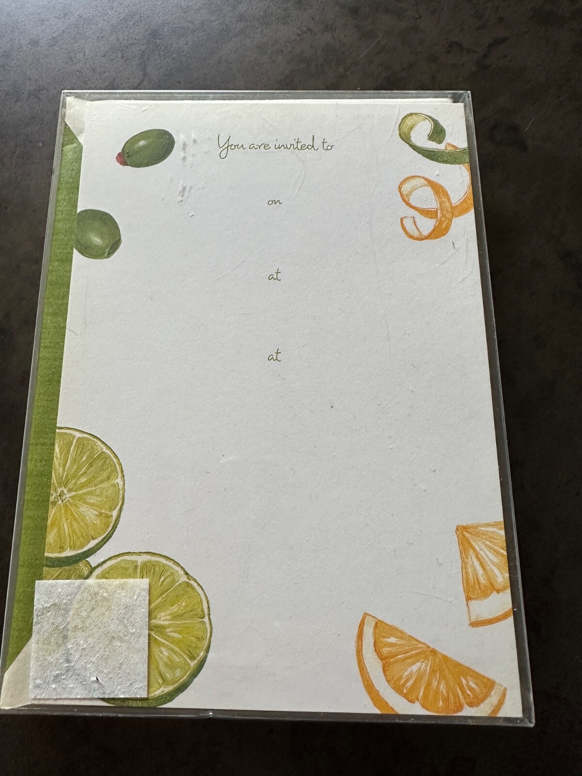NEW CASPARI OLIVE LIME ORANGE SUMMER INVITATIONS W/ ENVELOPES 10