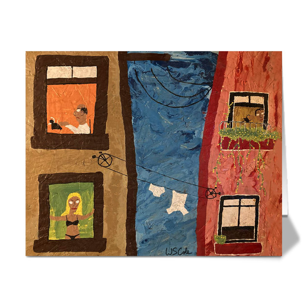 Brand New “Shared Walls” Original Folk Art Greeting Card Snarky Humor