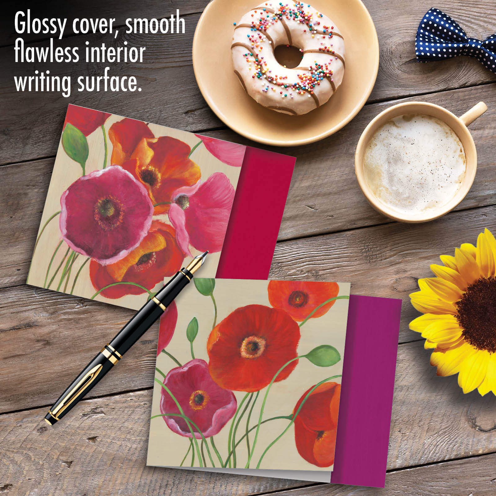 12 Assorted Blank Note Cards (4 Designs, 3 Ea) – Painted Poppies MQ4548OCB-B3x4
