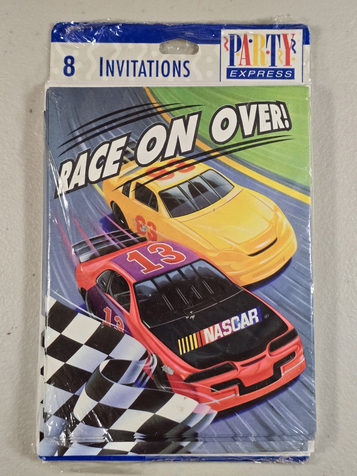 Vintage Nascar Party Invitations Race Cars 5″x4″ NEW Hallmark Cards 8 Pack