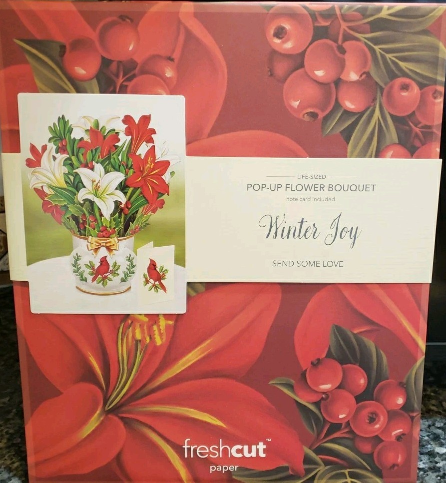 Fresh Cut Life Sized Paper Pop-Up Flower Bouquet & Notecard Winter Joy NEW!!!